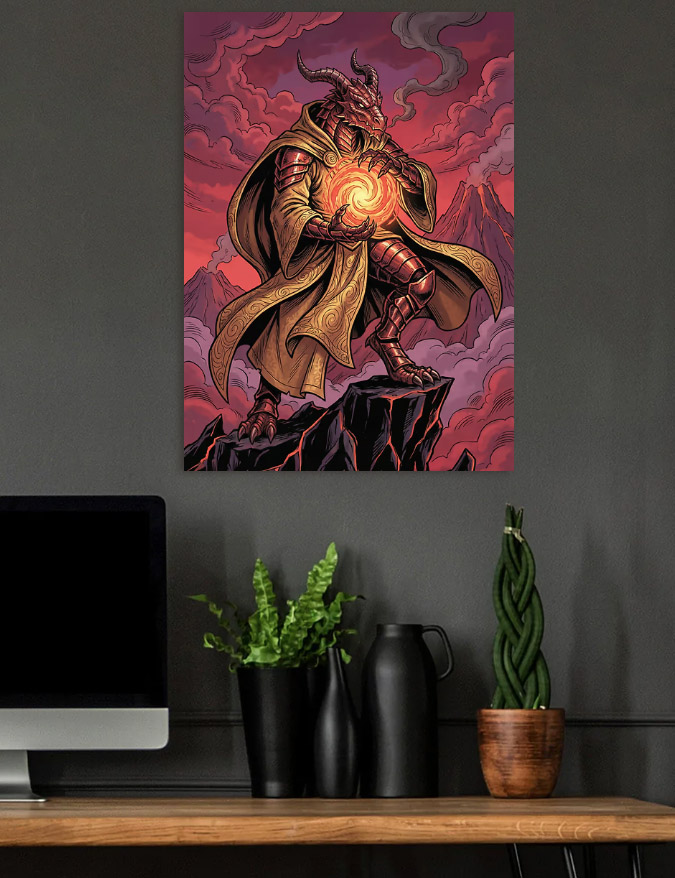 Dragon Mage Holding Fiery Orb